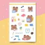 Study Hard - Bear Sticker Seti – Laptop Telefon Planlayıcı Dolap İçin Sticker Seti #64