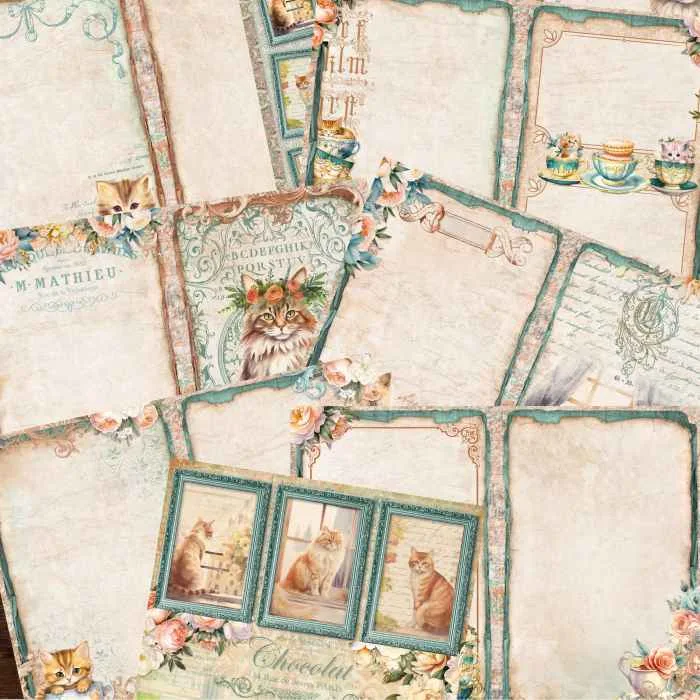 Bayan Noris - Kedi ve Fincan Temalı Scrapbook Kağıtları 10'lu Set #SB105 - Görsel 3