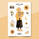 Meva - Sarı Çiçekli Sticker Seti #153