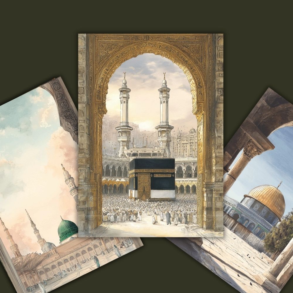 3 mescid poster muslimwalk Uthra - 3 Mescid - 3'lü İslami Çerçevesiz Poster Seti - Görsel 1