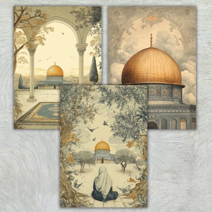 Nuriel - Mescid-i Aksa - 3'lü İslami Çerçevesiz Poster Seti - Görsel 2