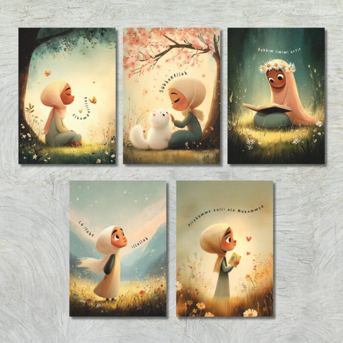 Esmelyn - Tesettürlü 5'li İslami Çerçevesiz Poster Seti - Görsel 2