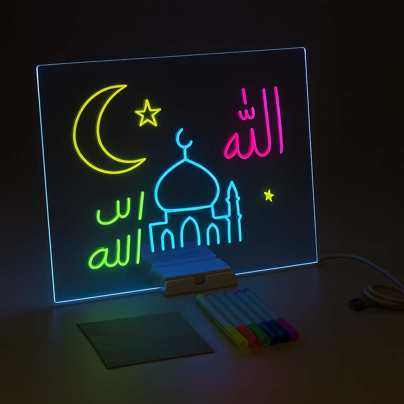 LED Işıklı Şeffaf Yazı Tahtası – Neon Etkili Akrilik Pano, Silinebilir, 6 Renkli Kalemli 30x30cm LED Işıklı Şeffaf Yazı Tahtası – Neon Etkili Akrilik Pano, Silinebilir 30x30cm - Görsel 1