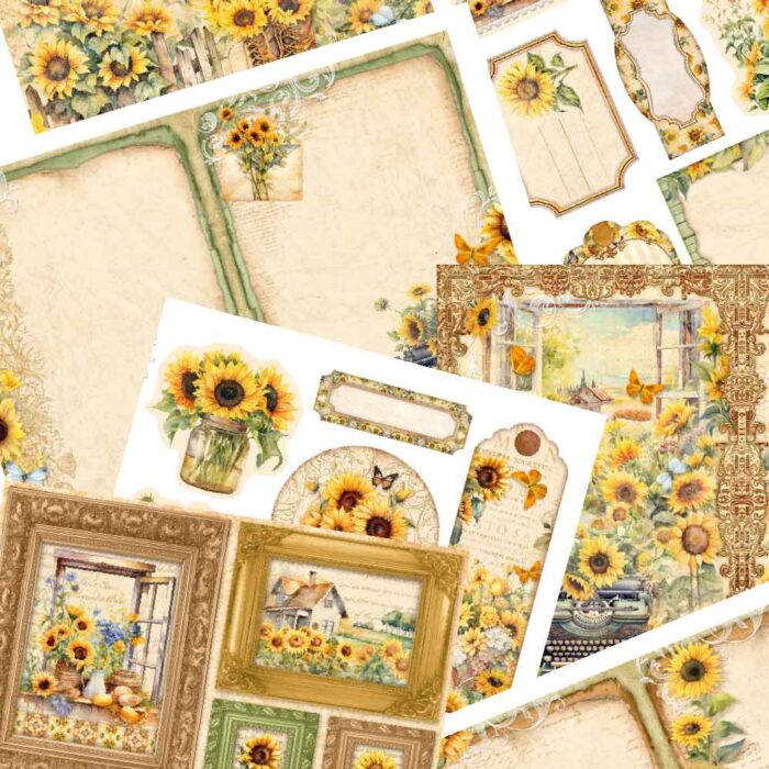 Raha - Ayçiçeği Desenli - Yapışkanlı Scrapbook Kağıtları 10'lu Set #SB113 - Görsel 2